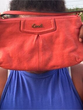 Coach Coral Leather Wristlet Clutch